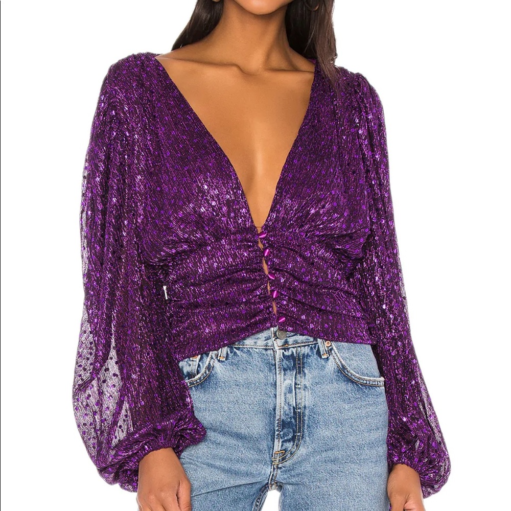 For Love and Lemons Purple Polkadot Villette Blouse